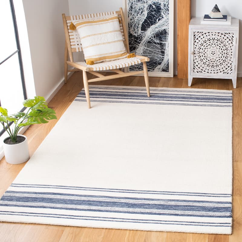 SAFAVIEH Handmade Metro Hedije Stripe Wool Rug - 5' x 8' - Ivory/Blue
