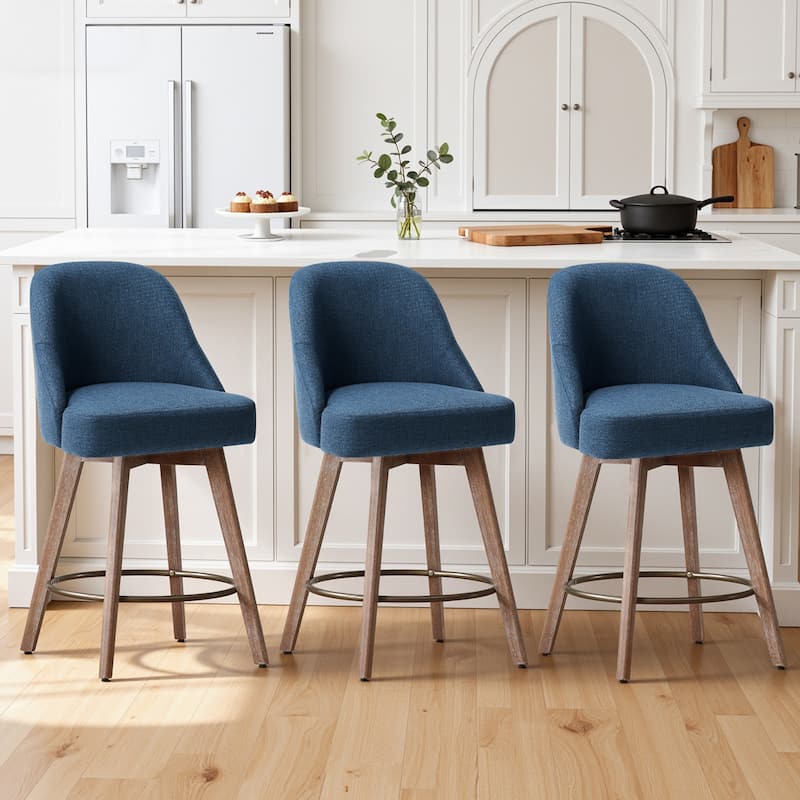 26" Upholstered Counter Height Swivel Bar Stool, Counter Stools with Solid Wood Legs - 39.37"H x 22.44"D x 21.65"W