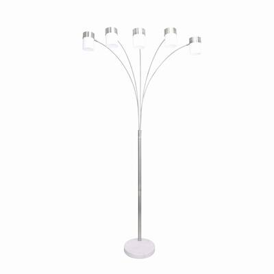 Arch Design Floor Lamp with 5 Lights and Round Marble Base, Silver