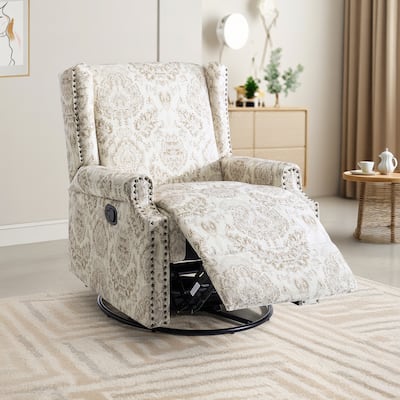 UIXE Roderich Farmhouse Floral Print Swivel Rocker Push Back Recliner