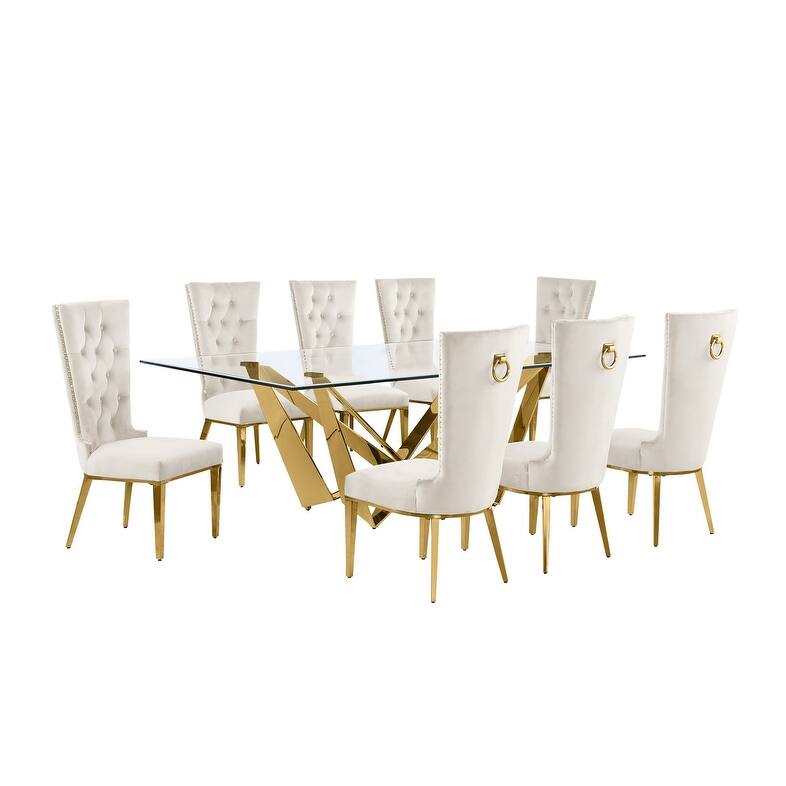 Best Quality Furniture D402/3-SC330-7 Dining Set with 94" 15mm Glass with Bevel