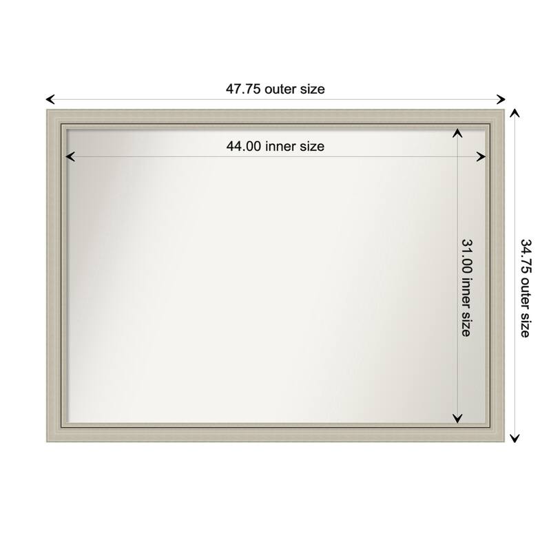 Romano Silver Narrow Framed Non-Beveled Custom Wall Mirror, Bathroom Vanity Mirror - Outer Size: 47.75 x 34.75