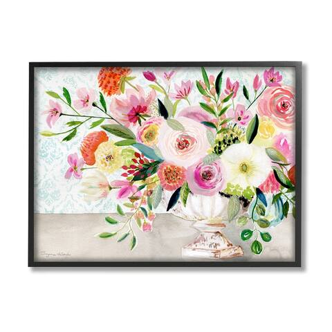 Stupell Industries Pink & Red Peonies Ornate Vase Framed Giclee Art by Suzanne Allard