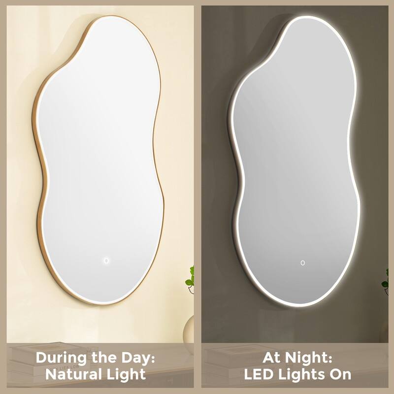 LED-Accented Asymmetrical Metal Wall Mirror