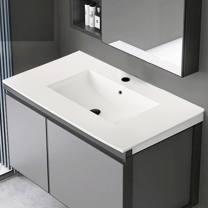GDFStudio - Contemporary Ceramic Bathroom Vanity Sink with Pre-drilled Faucet Hole, Vanity-Top Only, Faucet & Drain NOT INCLUDED - 24"