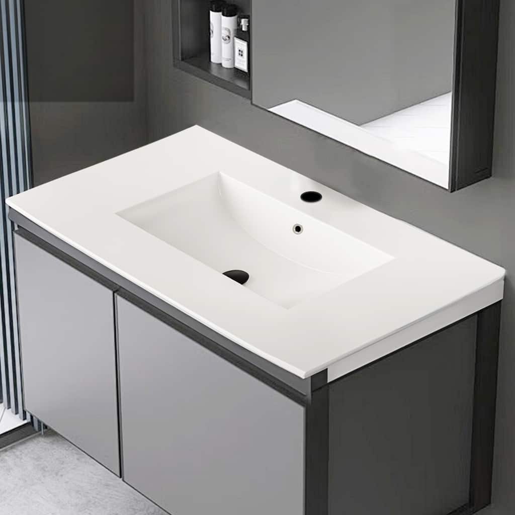 GDFStudio - Contemporary Ceramic Bathroom Vanity Sink with Pre-drilled Faucet Hole, Vanity-Top Only, Faucet & Drain NOT INCLUDED