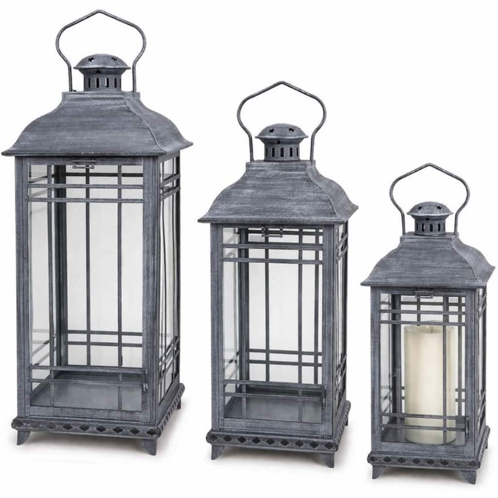 Metal Lantern (Set of 3) - Silver - 8.5 x 8.5 x 20; 7.5 x 7.5 x 17; 6.25 x 6.25 x 14