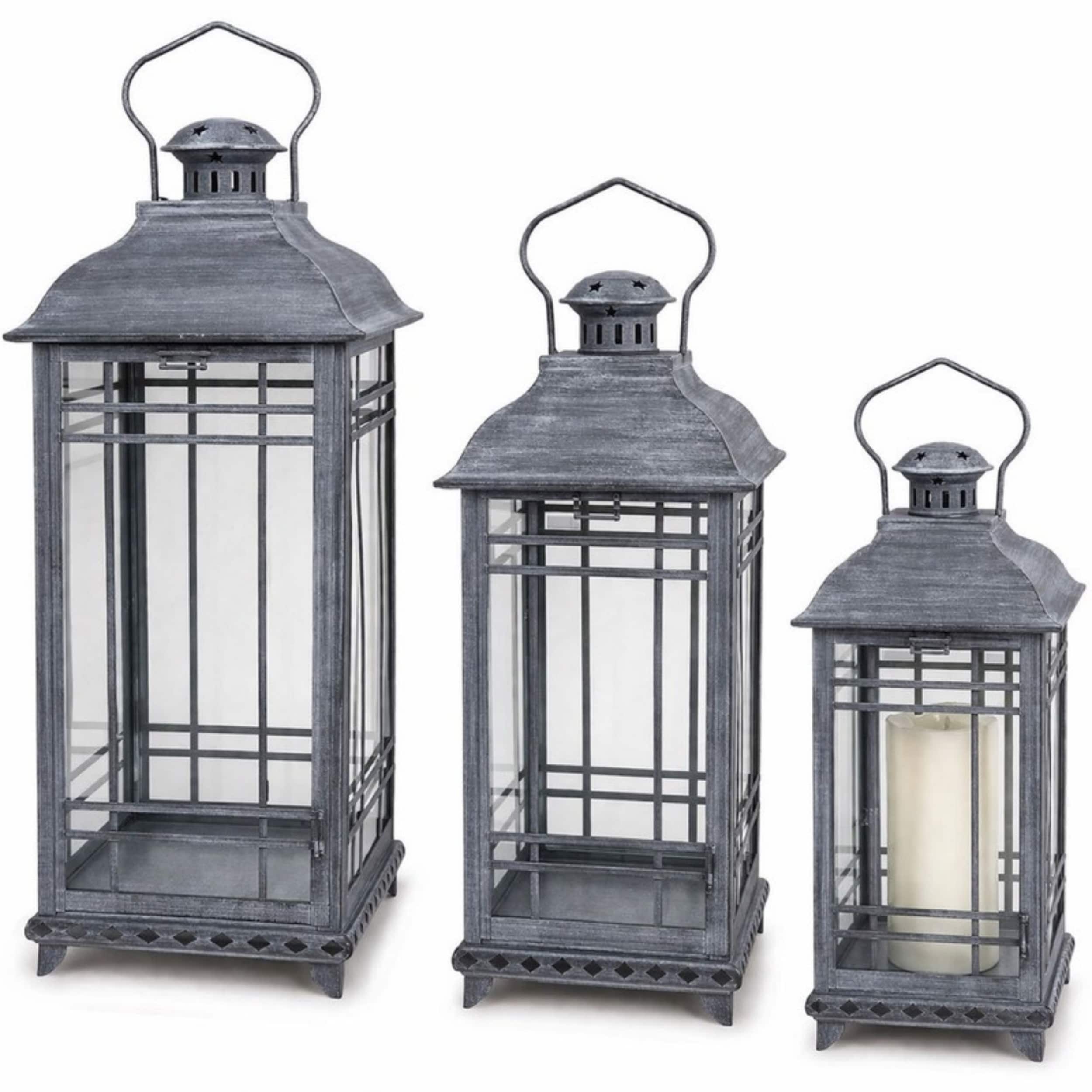 Metal Lantern (Set of 3) - Silver - 8.5 x 8.5 x 20; 7.5 x 7.5 x 17; 6.25 x 6.25 x 14