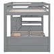 preview thumbnail 12 of 13, Gray Full Futon Bunk Beds with Staircase and Bedside Table Can be Swapped Left Right, Lower Bed Convertible Daybed with Drawers