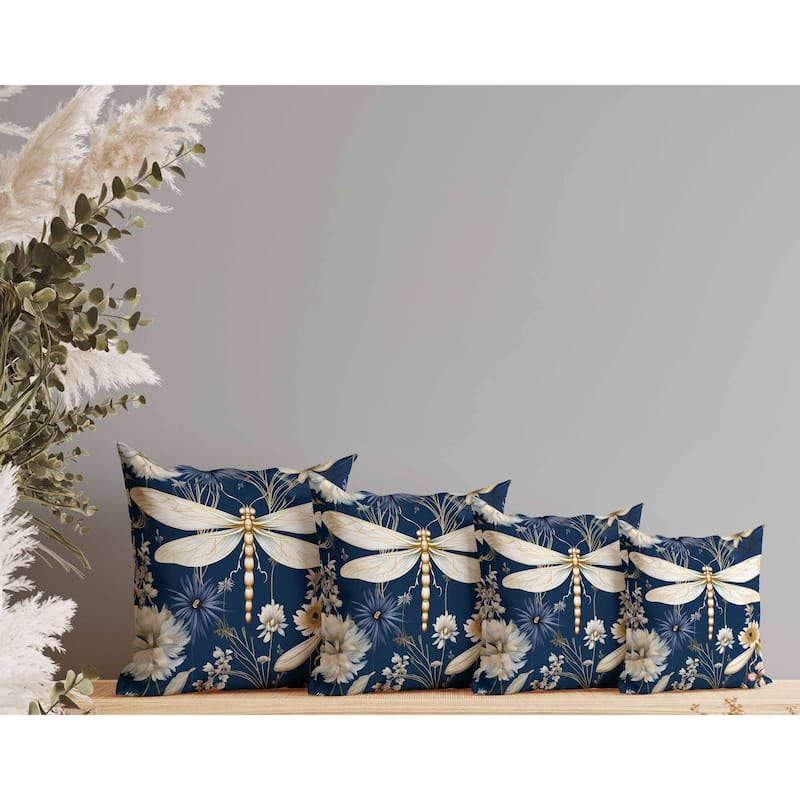 Dragonfly Drift Indoor/Outdoor Reversible Throw Pillow Blue and Gold