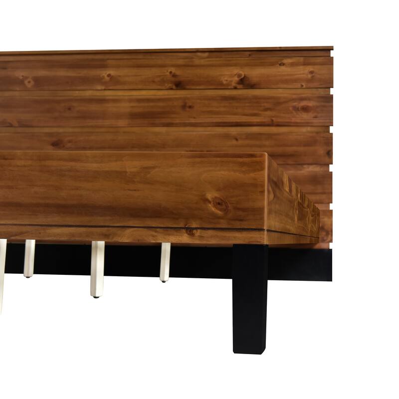 Rustic Brown Solid Wood Frame Full/Queen/King Size Panel Bed Platform Bed Frame with Six-Piece Headboard,No Box Spring Needed