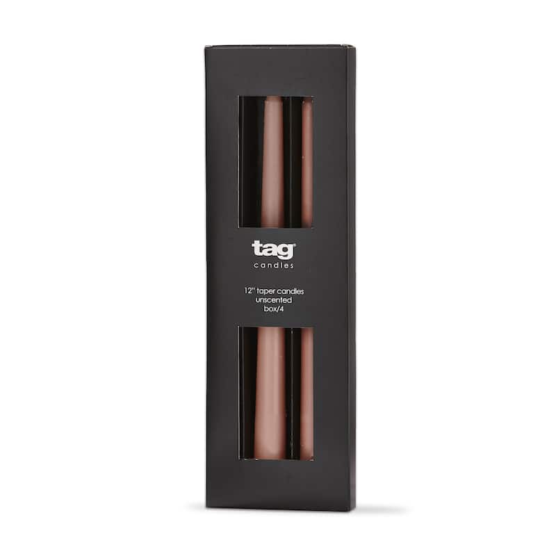 Color Studio 12" Traditional Taper Unscented Smokeless Paraffin Wax Candle Blush, Set of 4, Burn Time 8 hrs.