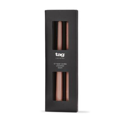 Color Studio 12" Traditional Taper Unscented Smokeless Paraffin Wax Candle Blush, Set of 4, Burn Time 8 hrs.