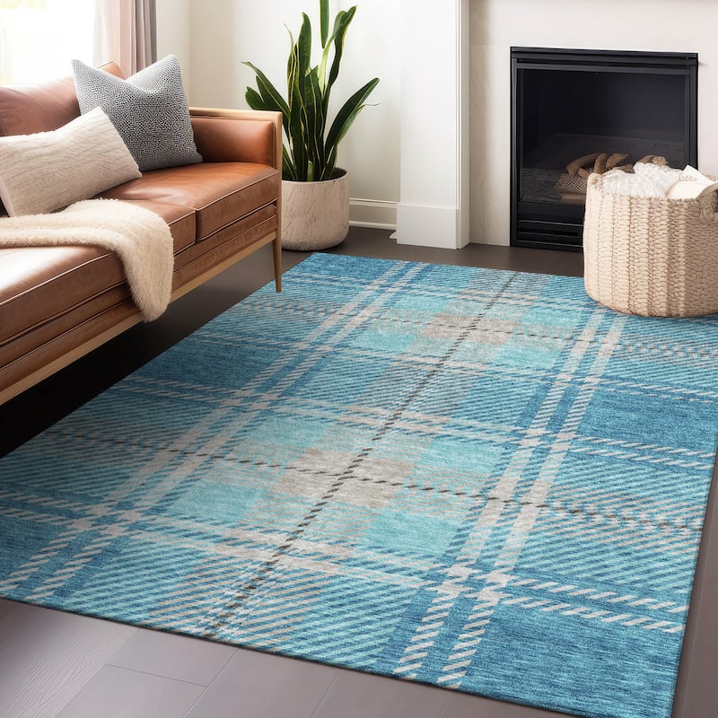 Machine Washable Indoor/ Outdoor Chantille Plaid Cozy Rug
