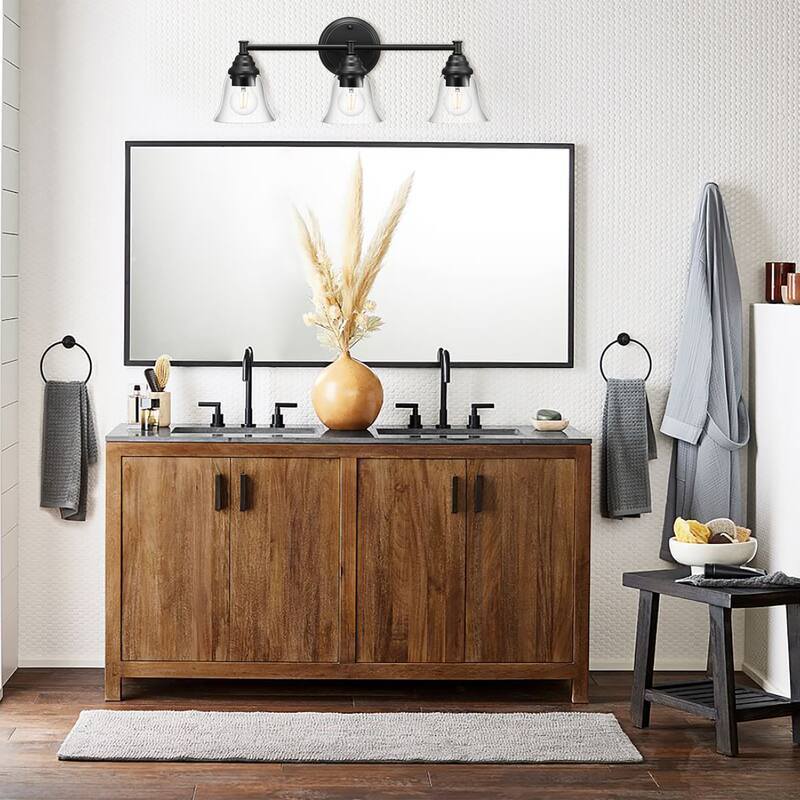 3-Light Farmhouse Bathroom Vanity Wall Lights Black