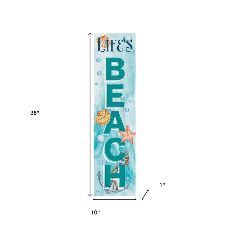 HomeRoots 36" Aqua Solid Wood Life's a Beach Porch Sign