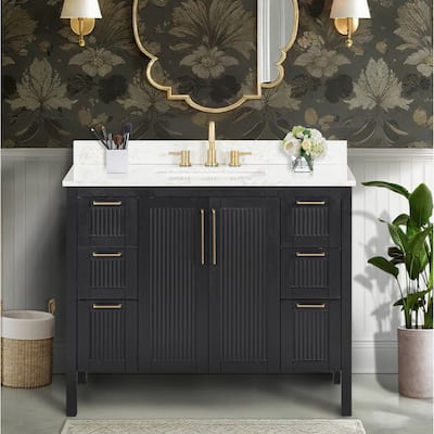 Luka Bathroom Vanity in Black Oak with Alluring Quartz Top