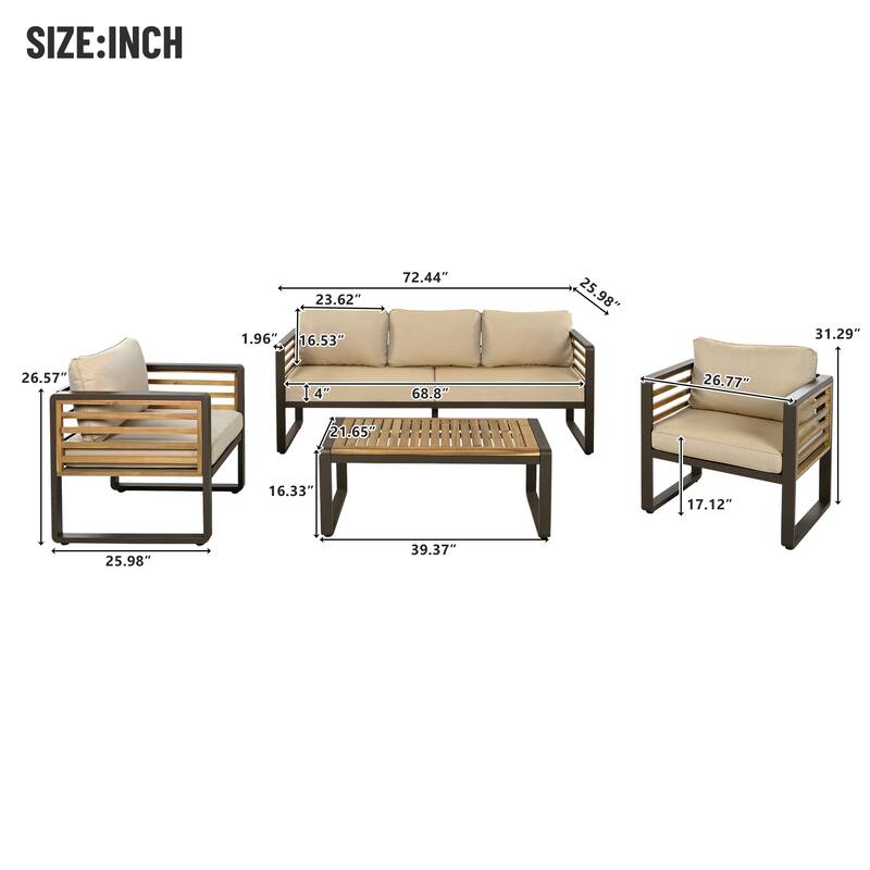 5-Person Outdoor Conversation Set with Removable Cushions and Stylish Metal Frame and Acacia Wood
