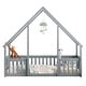 preview thumbnail 7 of 10, Wood House-Styled Twin Floor Bed with Guardrails and Sturdy Pine Construction for Safe and Imaginative Sleep Spaces