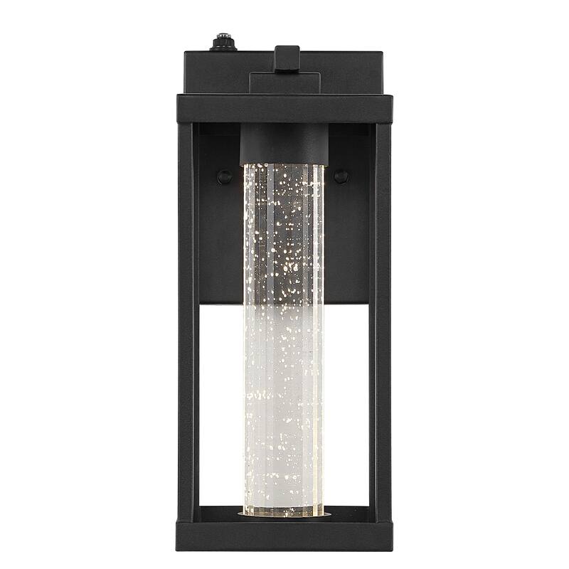 Justina 4.75" 1-Light Industrial Iron/Seeded Glass with Dusk-to-Dawn Sensor Integrated LED Outdoor Sconce, Black by JONATHAN Y