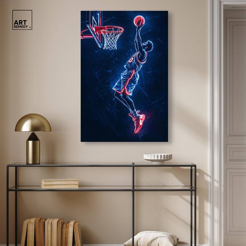 Shoot Some Hoops Neon Canvas by Art Remedy, Gallery Wrapped