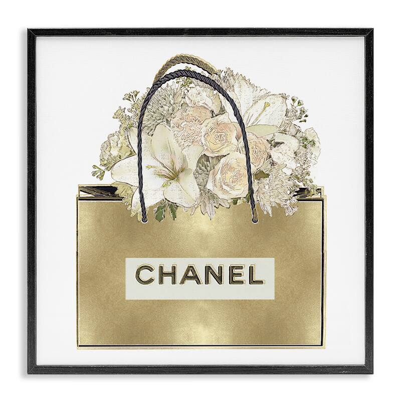 Stupell Flowers in Gold Bag Framed Giclee Art Design By Madeline Blake - 24 x 24 - Black
