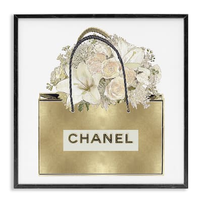 Stupell Flowers in Gold Bag Framed Giclee Art Design By Madeline Blake