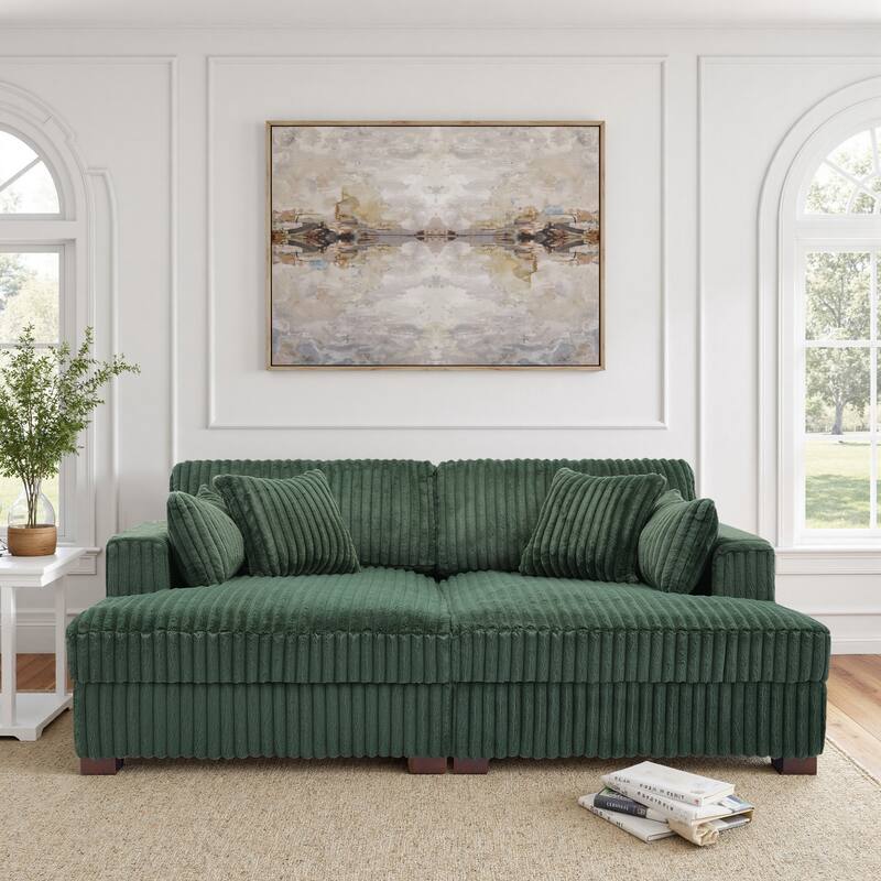 Sophia 84" W Plush Corduroy Chaise Lounge Modular Sectional Sofa