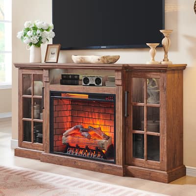 65" Fireplace TV Stand for TVs up to 75",with 28" Electric Fireplace and LED Light