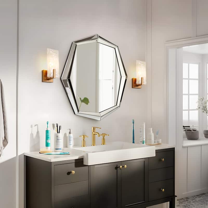 Modern Gold 1-Light Handcrafted Glass Wall Sconce Art Deco Vanity Light - Antique Brushed Gold - W5" x H11.8" x D4.7"