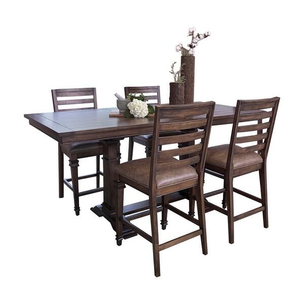 5Piece Wooden Counter Dining Set with Extension Leaf in Vintage Dark