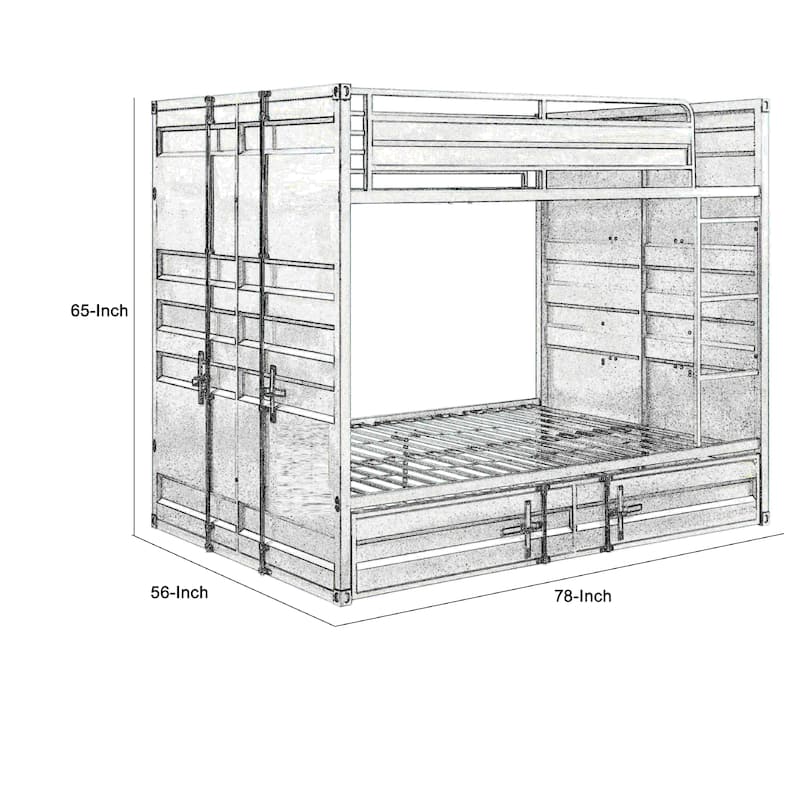 Industrial Style Full Size Bunk Bed with Recessed Panel Design, White