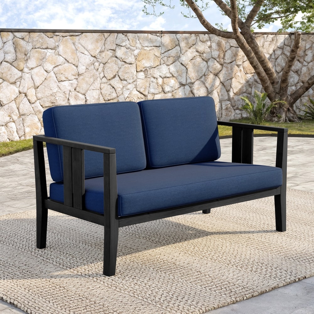 Outdoor Patio Wood Loveseat with Cushion