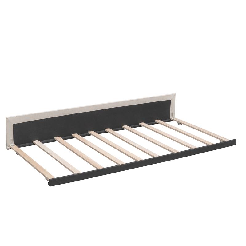 Queen Linen Upholstered Trundle Bed with 2 Drawers