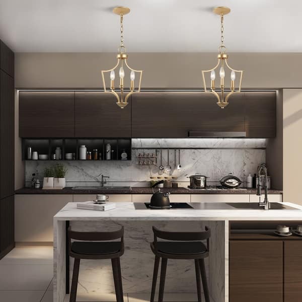 slide 2 of 12, Modern Gold 3-Light Lantern Chandelier Kitchen Island Pendant Lights