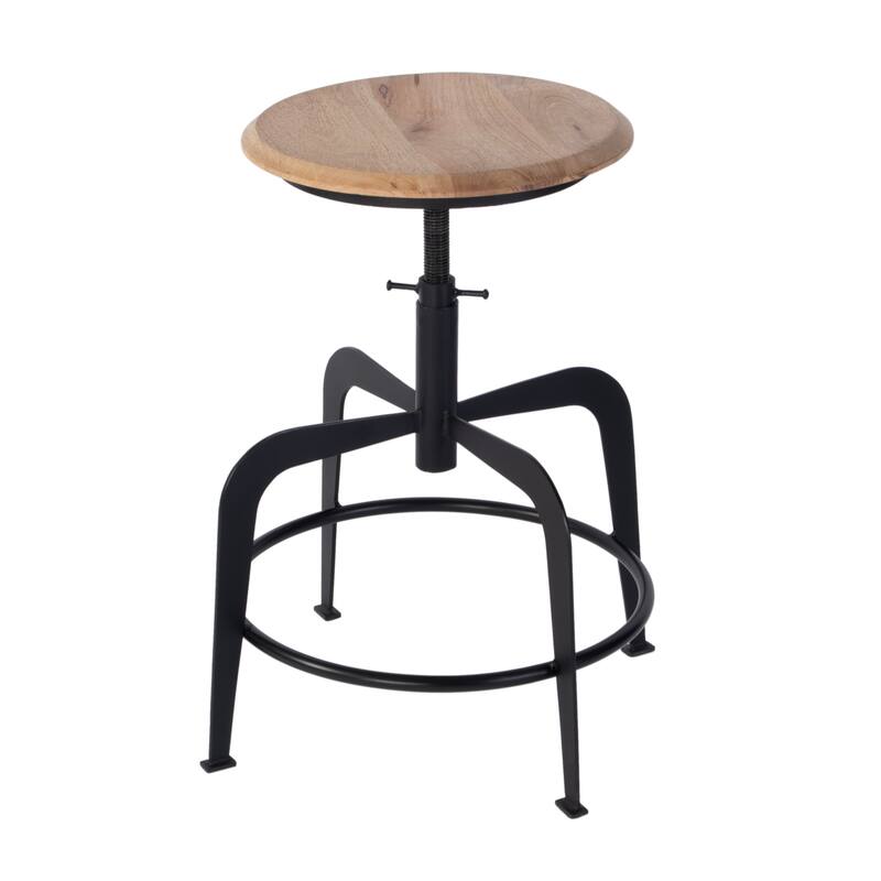 Edison 20-27 in. Adjustable Seat Height Iron and Wood Bar Stool