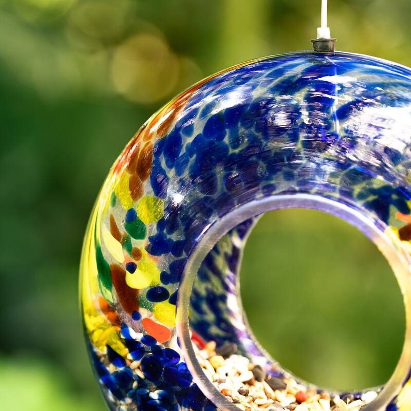 Glitzhome Round Hanging Multi-Color Mosaic Birdfeeder