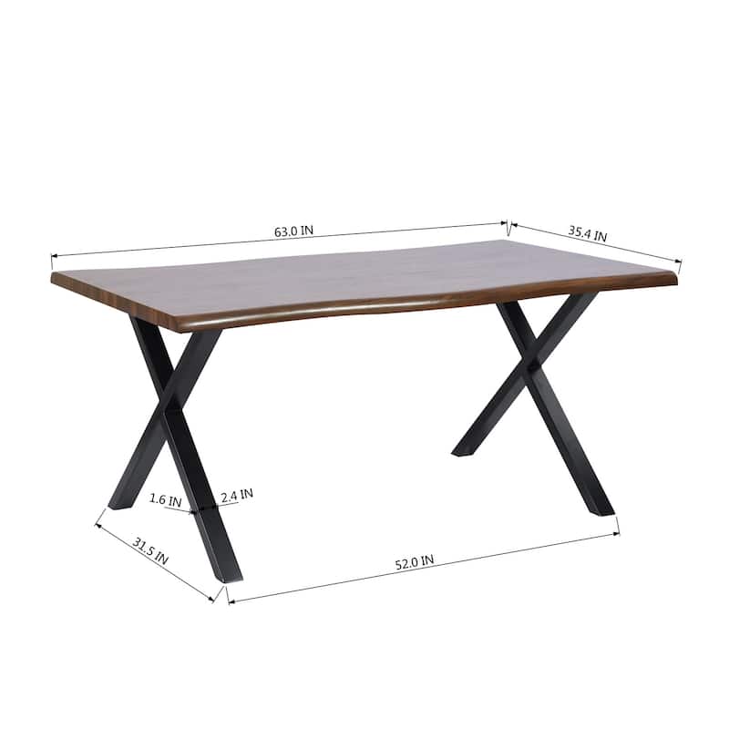 Homy Casa 63" Modern Dining Table, Unique Wavy Edge Top Office