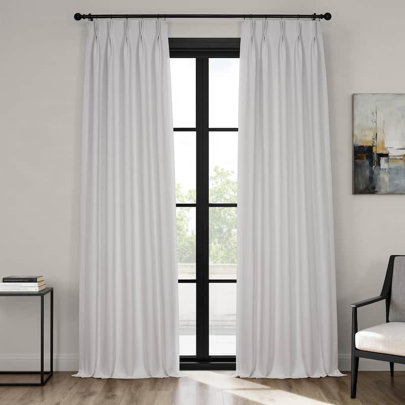 Exclusive Fabrics French Pleated Textured Faux Linen Room Darkening Curtains for Bedroom & Living Room Curtains (1 Panel) - 25 X 84 - Oyster