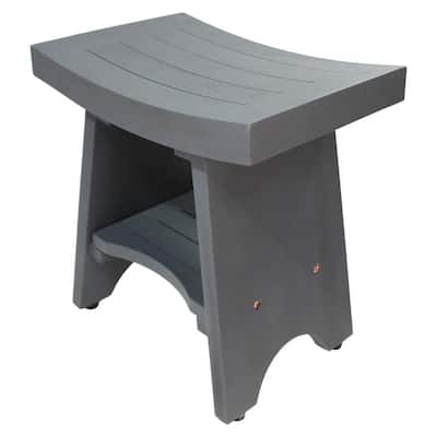 Teak Shower Bench, 18-in., Teak Bench for Shower, Teak Bench, Shower Teak Bench, Teak Wood Shower Bench, Lunar Gray,