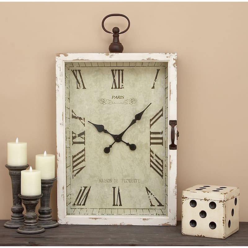 Wooden Pocket Watch Style Wall Clock with Hinged Door - White - Roche River Decor