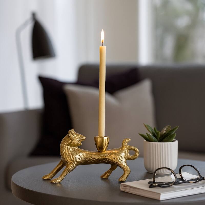 Aluminum Faux Fox-Shaped Taper Candle Holder - Gold, 8 in. - 8.0"