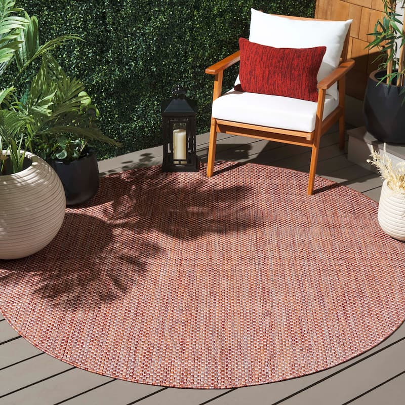 SAFAVIEH Courtyard Begajeta Indoor/Outdoor Waterproof Patio Backyard Rug. - 4' Round - Red/Beige