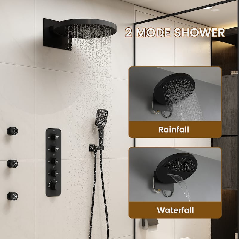 6-Spray 16 in. Wall Mount Thermostatic Fixed and Handheld Shower Head 2.5 GPM with 3-Body Jets