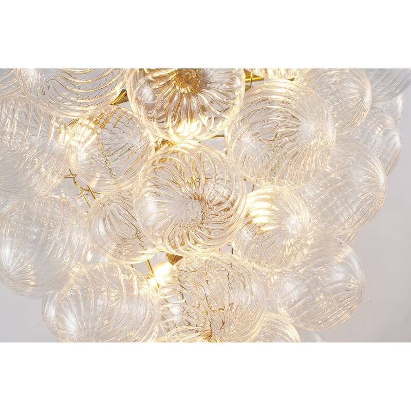 12-Light Brass Chandelier With Clear Swirl Glass Shades