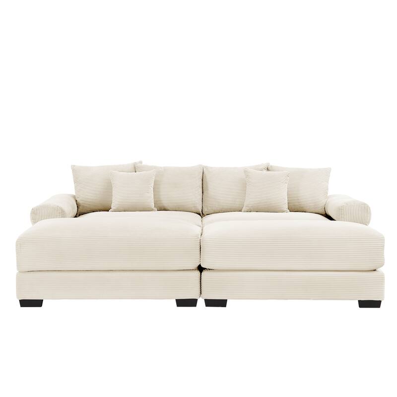 92" Oversized Corduroy Couch for Living Room, Upholstered Loveseat Sofa with Wide Armrests and Throw Pillows for Apartment