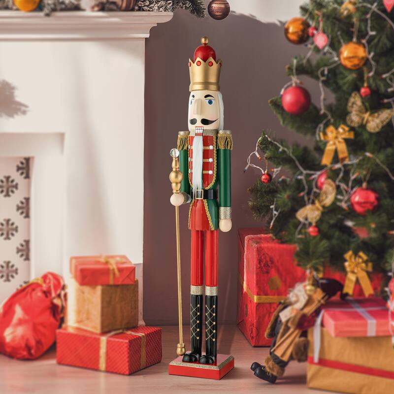 Glitzhome 42"H Large Size Christmas Wooden King & Soldier Nutcracker Set Xmas Figurine Decor for Indoor Outdoor