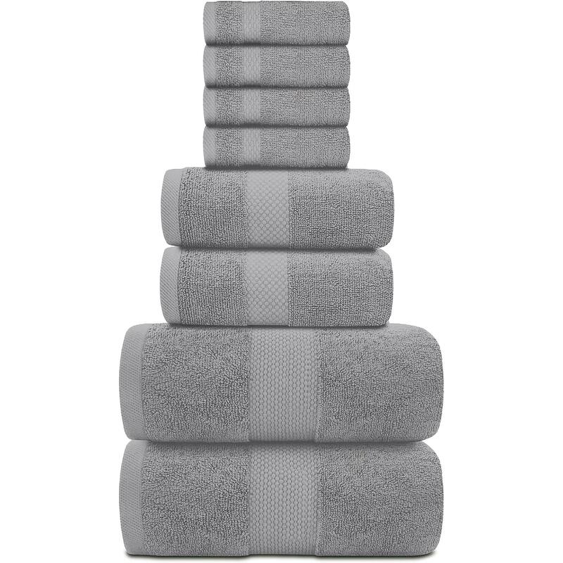 White Classic Luxury Cotton 8Pc Multi Size Towel Set [2 Bath Towels, 2 Hand Towels, 4 Washcloths]