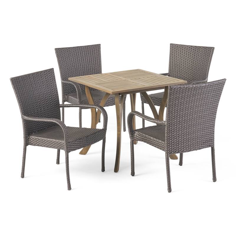 Christopher Knight Home Briar Outdoor 5-Piece Acacia Wood and Wicker Dining Set