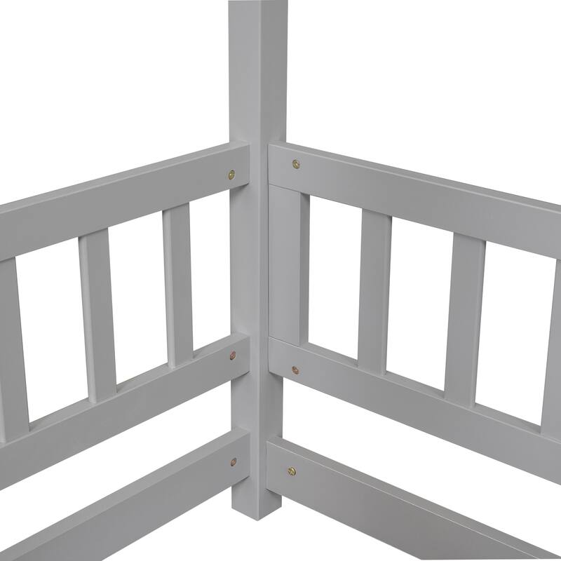 Full Size Floor Wooden Bed with House Roof Frame